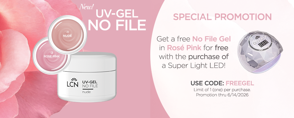 Get a Free No File Gel in Rose Pink with the purchase of a Super Light LED