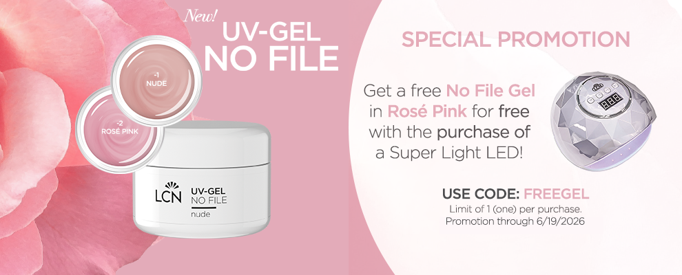 Get a Free No File Gel in Rose Pink with the purchase of a Super Light LED